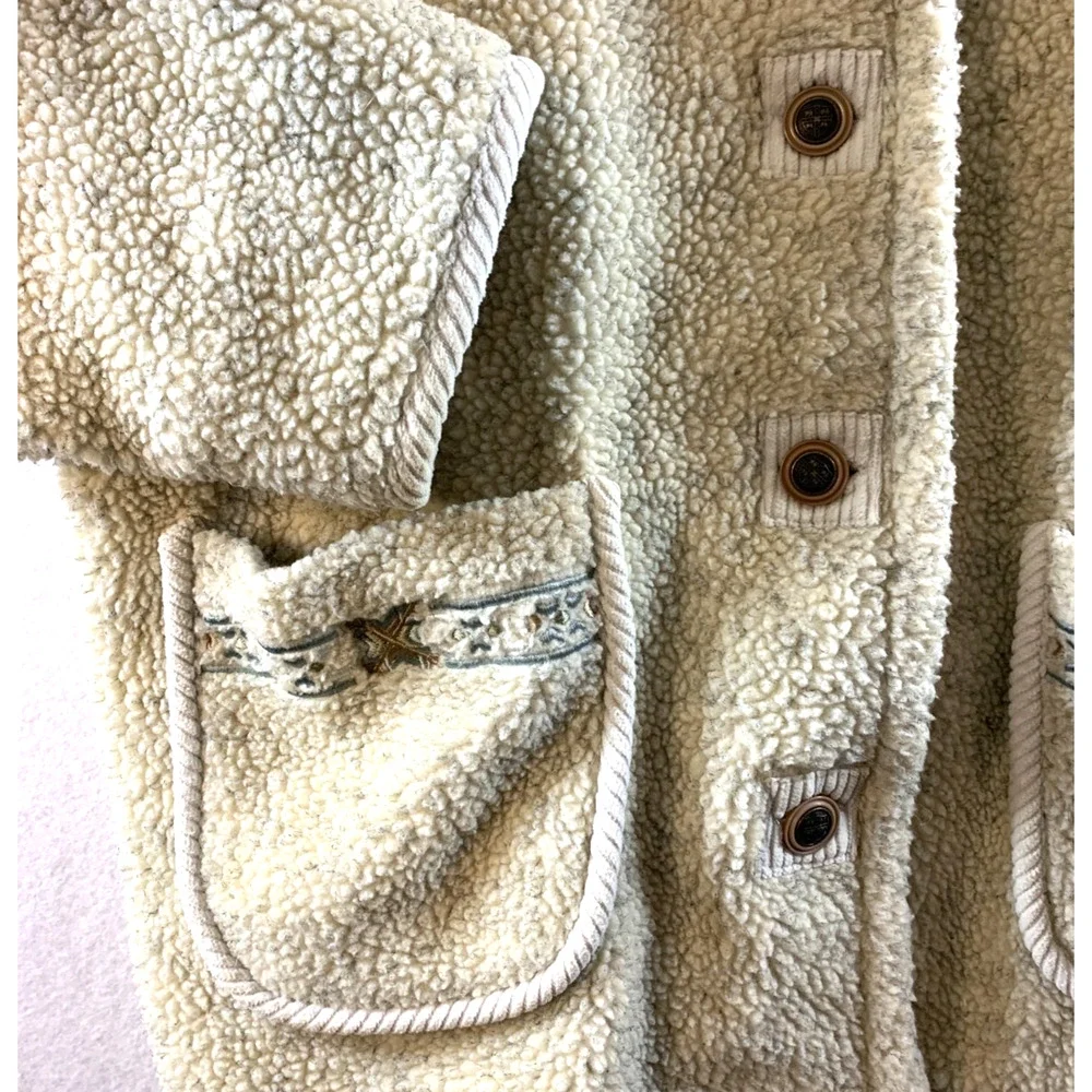 Vintage Haband Women Oversized‎ Sherpa Button Jacket Sz XL Cottage Folk Rustic